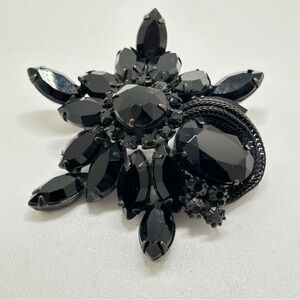 Vintage Black Crystal Unusual Brooch
